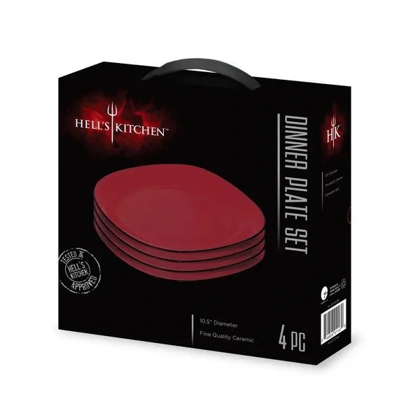 Hell’s Kitchen 4pc Dinner Plate Set 10.5” Red/ Black NIB - Picture 2 of 4